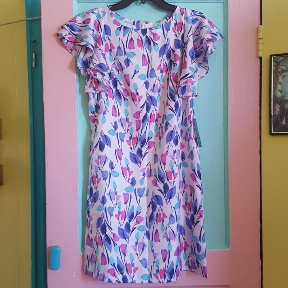 Floral Print Flutter Sleeve Dress